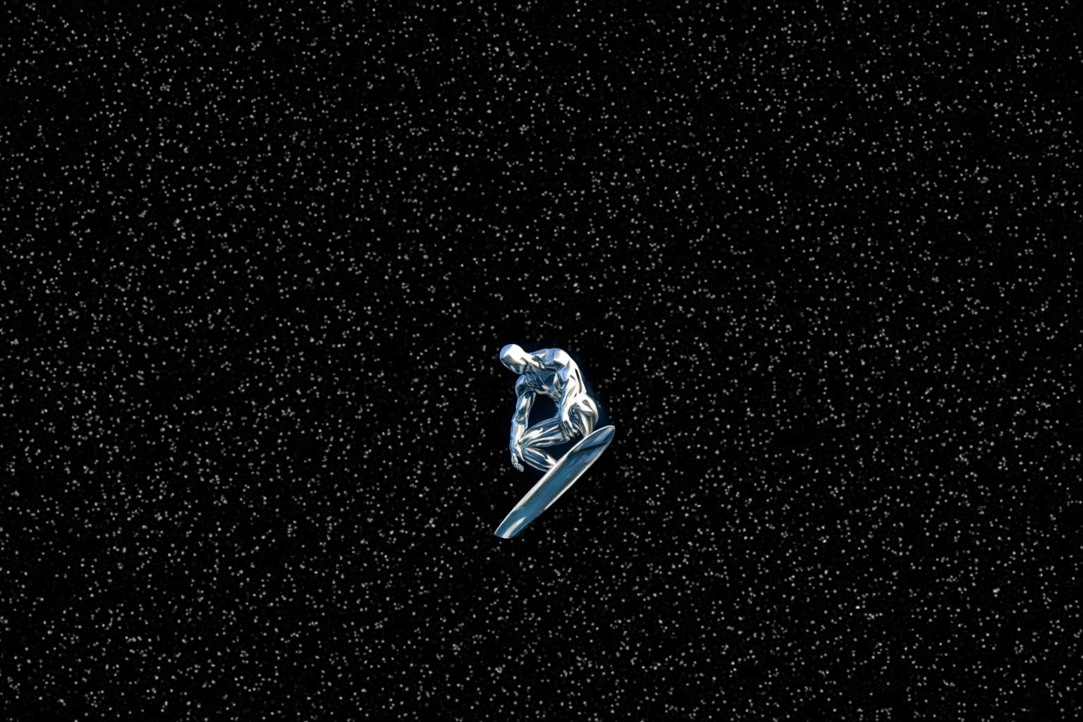Chrome surfer drifting through space